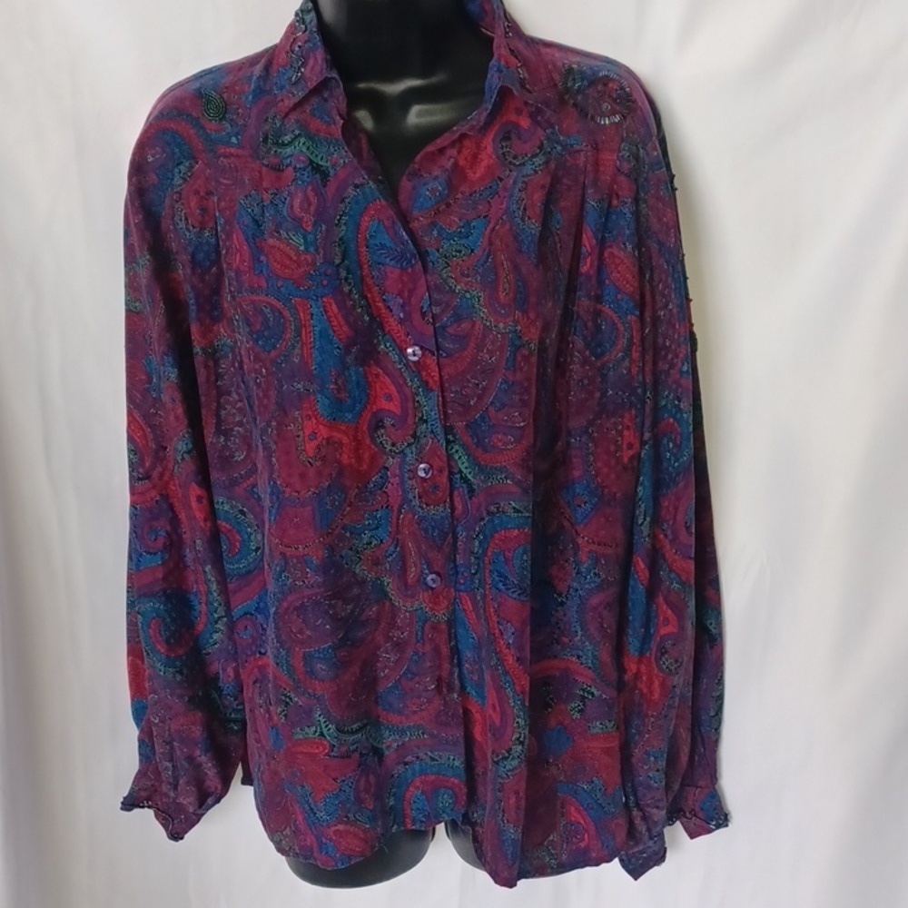 VINTAGE Marc D'ALCY Paisley Silk Blouse Top Women Size 4, beaded